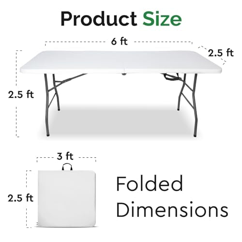 White 6 Ft Folding Table - Heavy-Duty Portable Indoor & Outdoor Surface with Handle