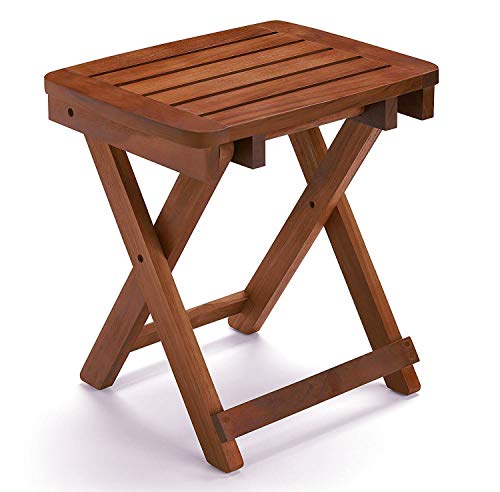 Portable Bamboo Shower Bench - Folding Shower Stool Seat Chair Support Up to 500LBS