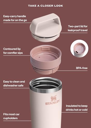 STANLEY Rose Quartz 20 oz Travel Mug with Leakproof Lid - Insulated Coffee Tumbler