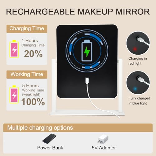 Vanity Mirror with Lights 14x12 inches White LED Makeup Mirror 3 Color Modes