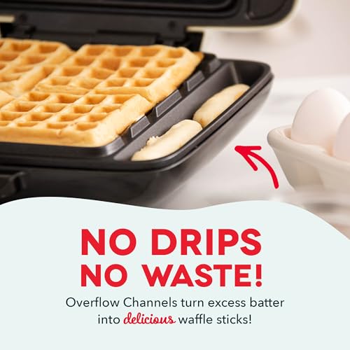 DASH No-Drip Silver Waffle Maker - 4 Square Mini Waffles, Family Breakfast
