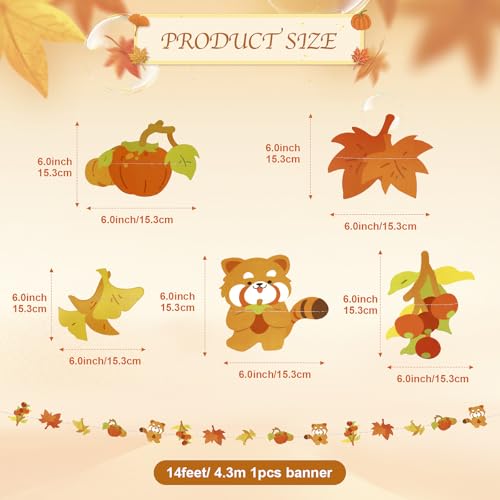 Dayker Fall Pumpkin Raccoon Banner & Maple Leaf Garland, Reusable Thanksgiving Party Supplies for Harvest Celebrations, Autumn Themed Decor for Weddings Baby Showers Birthday Backdrops