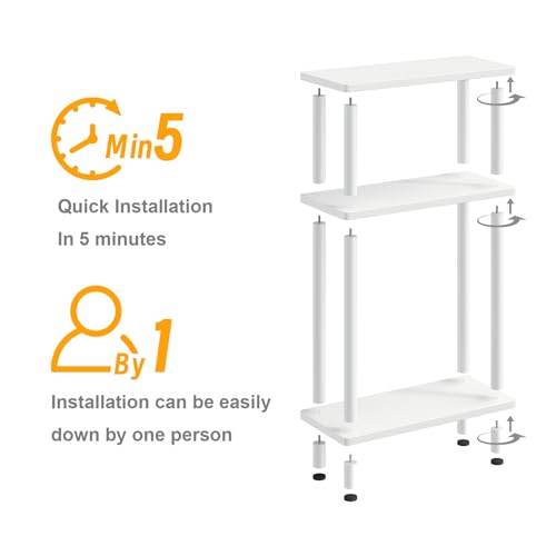 Apicizon White Narrow 3-Tier Side Table - Small End & Nightstand