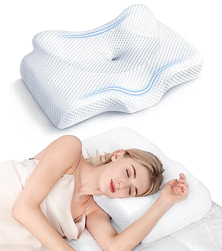 White Queen Cervical Pillow for Neck Pain Relief - Memory Foam, Cooling Cover, Adjustable Support