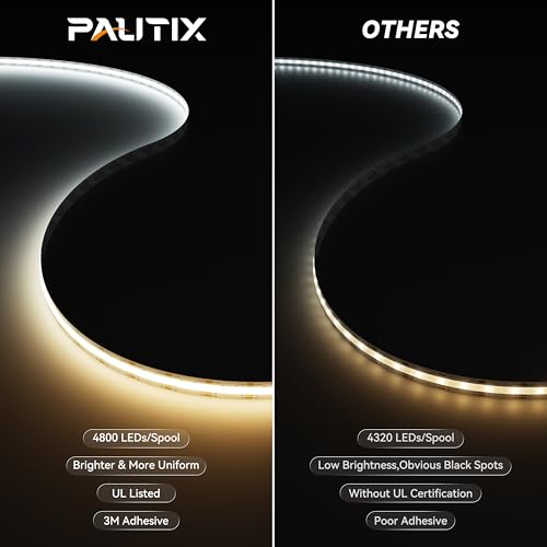 Tunable White COB LED Strip Lights 24ft - Dimmable RGB+CCT Under Cabinet Kitchen Bedroom Lighting
