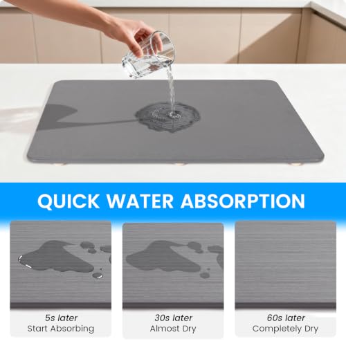 Large Stone Dish Drying Mat for Kitchen Counter 24x16 Inch - Super Absorbent & Easy to Clean