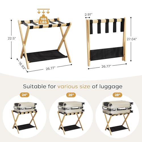 Natural Wood Luggage Rack Set of 2 - 26.77 Inch Suitcase Stands for Guest Room