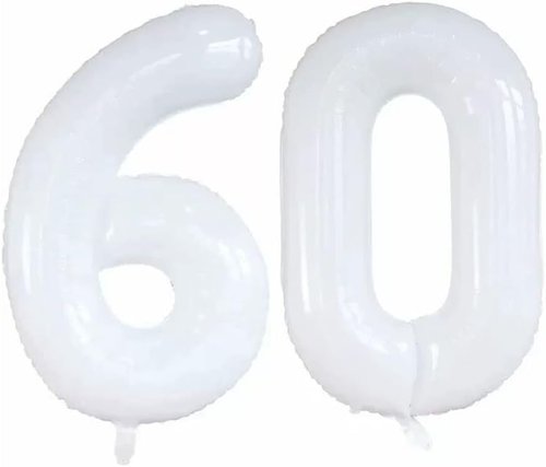 GOER 60th Birthday Balloons - 42 Inch Jumbo Foil Helium Decorations in White for Anniversary Celebrations