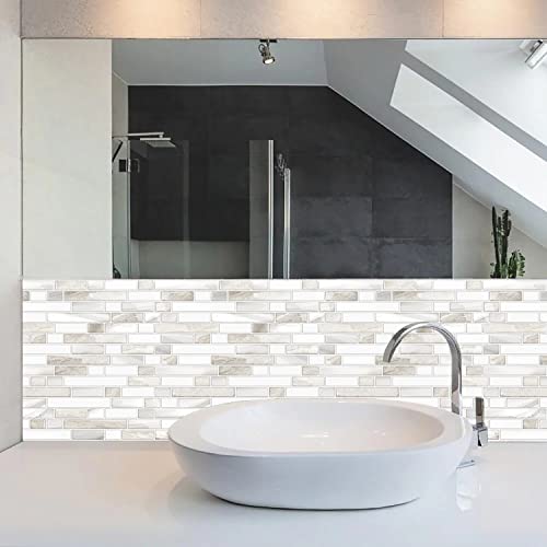 STICKGOO Beige & White Peel and Stick Wall Tile - Thicker, Self-Adhesive Backsplash, 10 Sheets