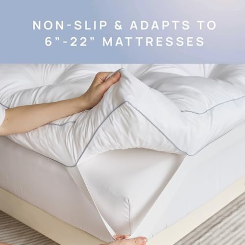 SHOUREN 5 Inch Queen Memory Foam Mattress Topper with Gel & Shredded Foam - White, Back Pain Relief