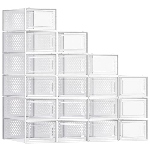 SONGMICS Clear Plastic Shoe Storage Boxes Pack of 18 - Transparent + White Variations