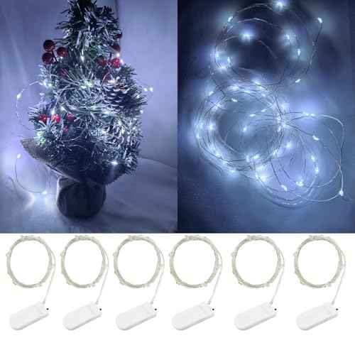 6Pack Fairy Lights Battery Operated -3.3ft 10 LED Silver Wire Firefly Mini Lights for Mason Jars DIY Crafts Christmas Wedding Party Centerpiece Table Decor