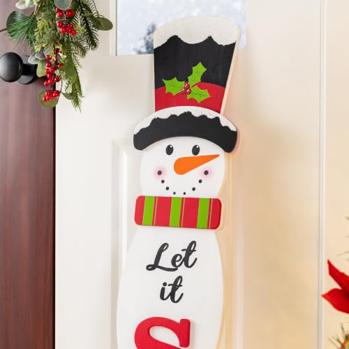 Reversible Snowman Porch Sign 42" Double-Sided Welcome Let It Snow | Glitzhome