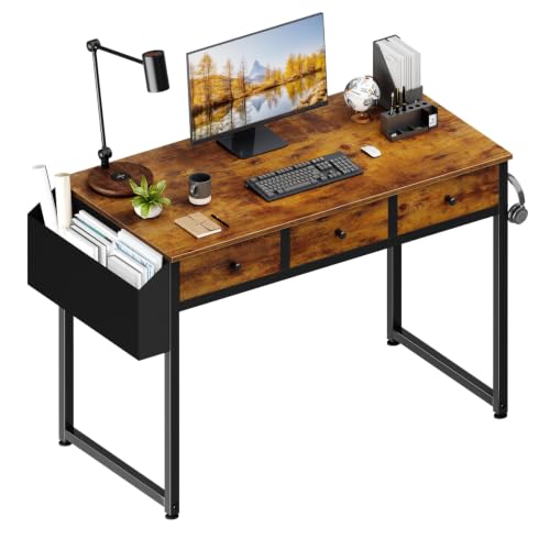 Rustic Brown 39.4 Inch Desk with Drawers - Space-Saving Home Office Writing Table