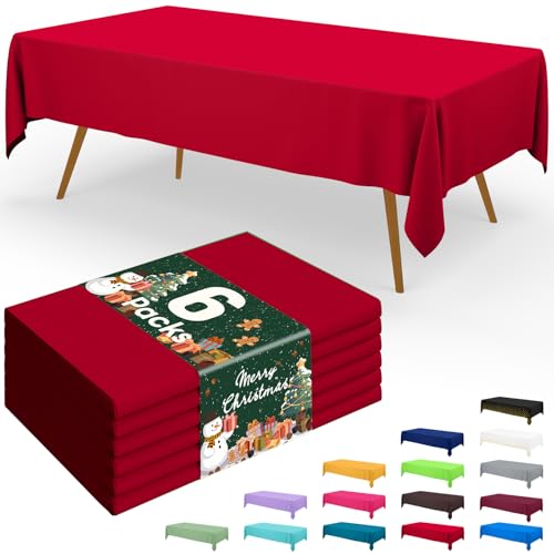 Red Christmas Plastic Disposable Table Cloth 54 x 108 Inches - 6 Pack