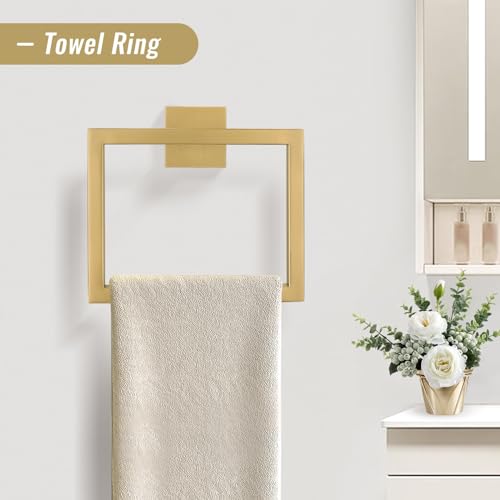 YACVCL 5-Piece Brushed Gold Towel Bar Set Wall Mount Bathroom Accessories