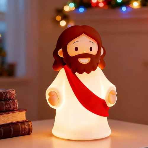 Jesus Night Light Rechargeable Bedside Night Light Dimmable Silicone LED Light Ideal for Religious Gatherings, Gifts for Sunday School, Baptism Presents, Easter Egg Decorations (red)
