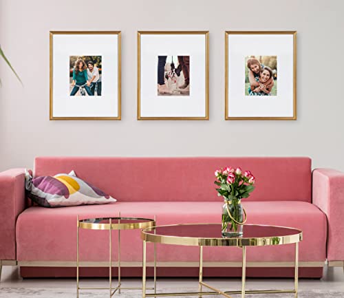 Kate and Laurel Adlynn Gold Wall Picture Frame Set - 16x20 & 8x10 Matted, Set of 3