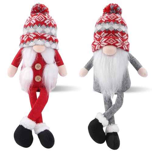 Christmas Gnomes Decorations 2 Pack Handmade Elf Santa Tomte Swedish Gnome Scandinavian Figurine Nordic Gnome Christmas Table Home Ornaments for Holiday Party Gifts