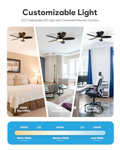 VONLUCE 36-Inch Ceiling Fan with Lights, Black - Reversible DC Motor, Remote Control