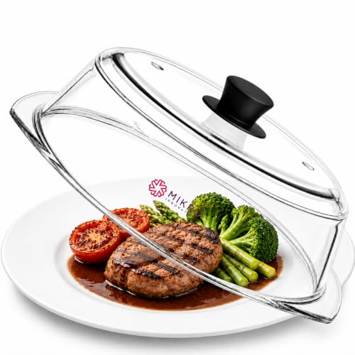 Black Microwave Glass Splatter Cover - 10.5in Food Safe BPA-Free Lid with Silicone Handle