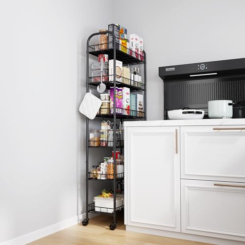 10-Inch Deep 6-Tier Slim Mobile Storage Cart with Wheels for Narrow Spaces