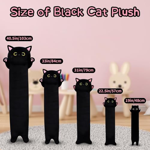 22.5" Long Cat Plush Pillow,Long Cat Stuffed Animal,Giant Hugging Pillow for Kids Adult,Black Kitten Plushie,Stuffed Kitted Plushie Doll Toys,Gift for Boys Girls Birthday Halloween Christmas