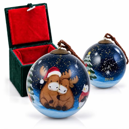 OKEA Hand Painted Glass Christmas Ornament Moose 3.15 inch 2026 Holiday Decor