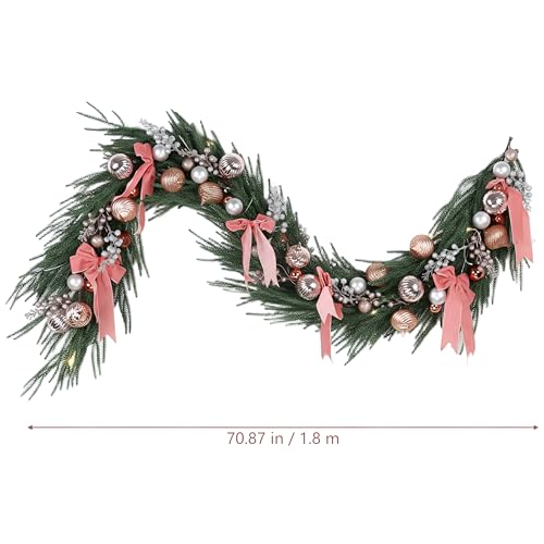 CraftyDream 6ft Christmas Norfolk Pine Garland with Lights – Rose Gold