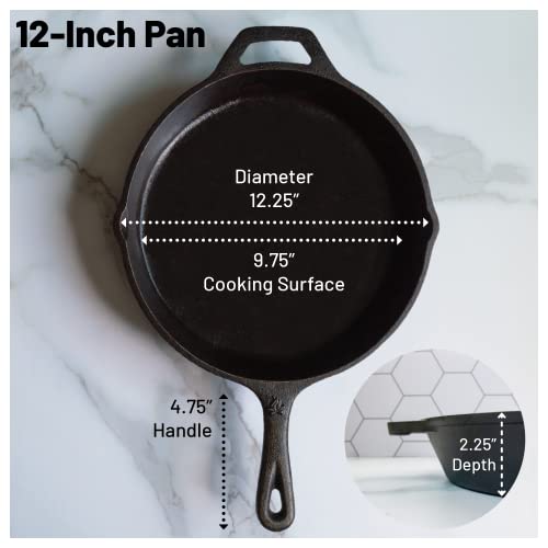Backcountry Iron 12 Inch Pre-Seasoned Cast Iron Skillet - Large Round Cooking Pan