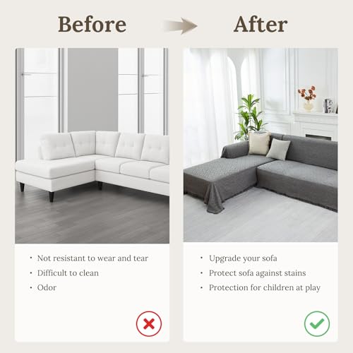 HOMERILLA 2-Piece Sectional Couch Cover XL Dark Grey for L-Shape Sofa