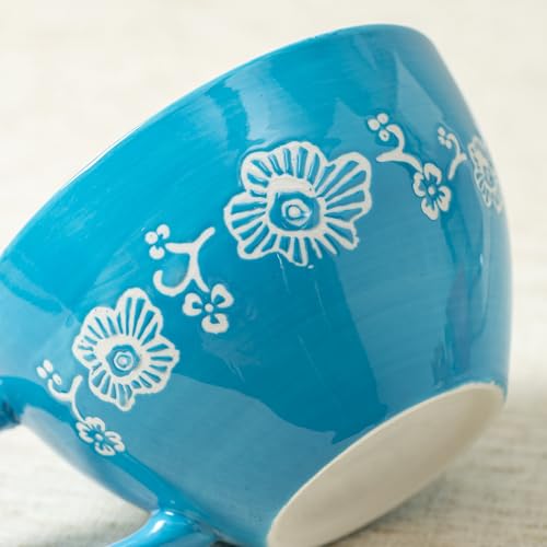 Noevany Boho 4-Piece Ceramic Coffee Mug Set with Spoons - Blue, Green, Red, Orange, 15 oz/450ml, Dishwasher & Microwave Safe