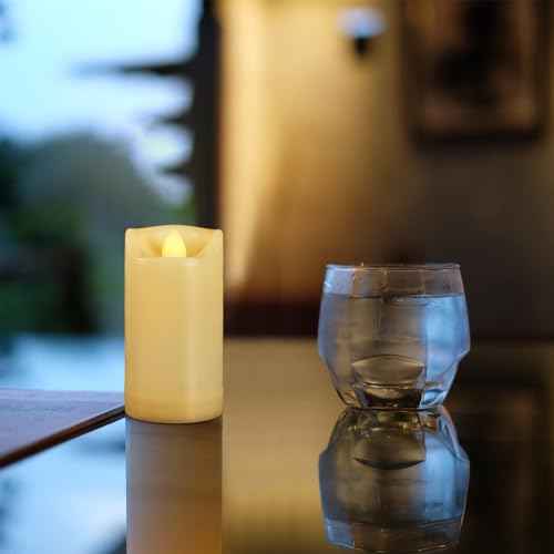 2" X 4" Battery Operated Flameless Candles with Timer, Waterproof Outdoor Flickering LED Pillar Candles for Home, Wedding Decoration, Slim Tall, Ivory Plastic, 2 Pack