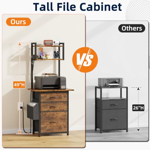 HIGDBFE Rustic Brown 49'' Tall 3-Drawer File Cabinet with Charging Station