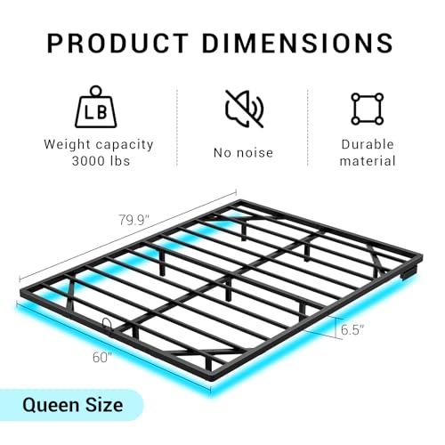 Queen Size Floating Metal Platform Bed Frame with LED Lights & Charging Station - Lurxhome