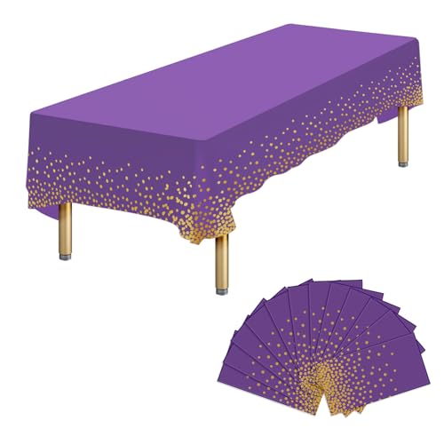 Ammbeetty 12 Pack Purple Gold Disposable Plastic Tablecloths 54x108 Inch for Parties