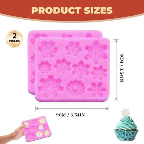 Christmas Snowflake Silicone Molds, Winter Snowflake Fondant Silicone Mold, Holiday Baking Molds for Clay Crafts, Candy and DIY Cake Baking Decoration (2)