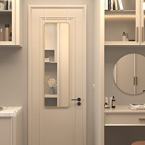 Full Length Gold Wall Mirror - 47 x 14 Inch Aluminum Frame for Bedroom, Bathroom, Closet, Over Door Hanging