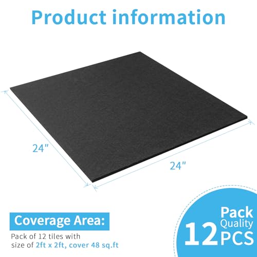Art3d Acoustic Drop Ceiling Tiles 2x2 ft Black 12-Pack - Sound Absorbing Tiles