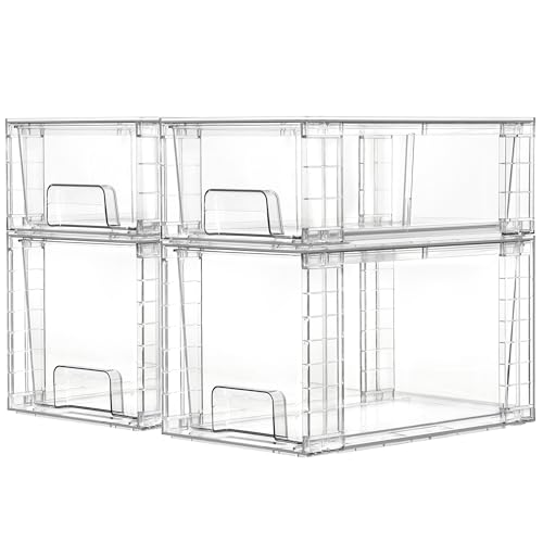 Vtopmart Stackable Storage Drawers Set - 2 Medium + 2 Small Acrylic Kitchen Organizers