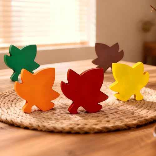 LWINGFLYER Wooden Fall Leaves Decorations Christmas Table Deco Autumn Harvest Maple Leaves Decoration Centerpiece for Office Kitchen Party Autumn Harvest Maple Block Sign£¨5PCS £©