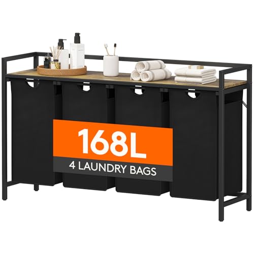 Lifewit Laundry Hamper with Shelf - 168L 4-Section Pull-Out Organizer, Black