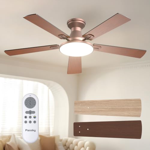 Brown 52-Inch Low Profile Ceiling Fan with Lights and Remote Control