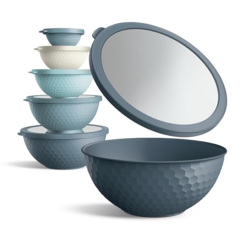 Cook with Color Blue Embossed 12-Piece Mixing Bowls Set with Lids, Microwave Safe