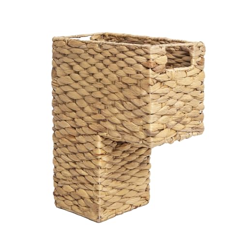 Water Hyacinth Stair Basket with Handles - Handmade Woven Storage for Carpeted & Wooden Stairs