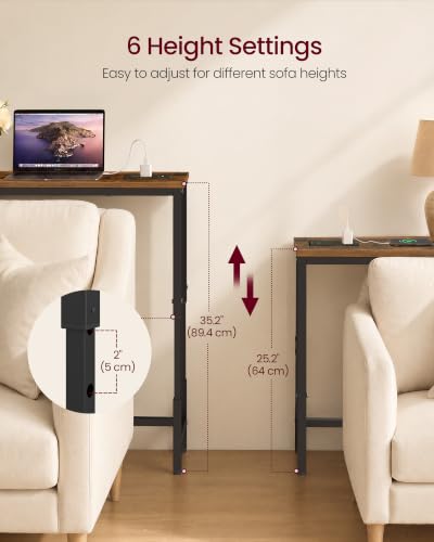 Adjustable Console Table with Power Outlet - Rustic Brown & Matte Black, 78.7"