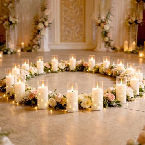 White 24-Pack Flameless Candles with Embedded Star String, Remote & Timer - Safe Home Decor