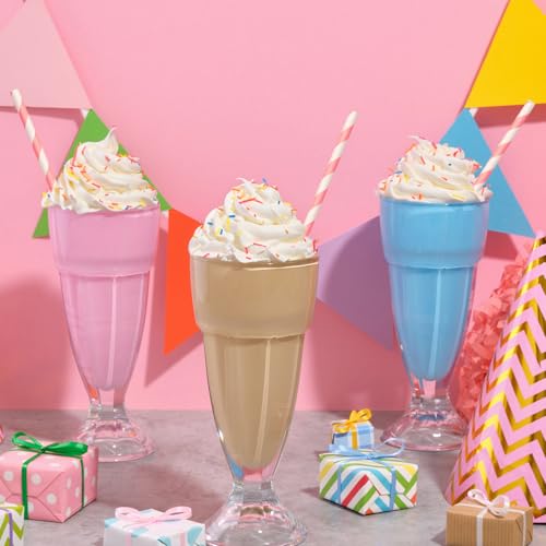 Atiloy 200 Pack Pink & White Biodegradable Paper Straws (Striped) – Disposable Party Drink Straws, Valentine’s/Dessert