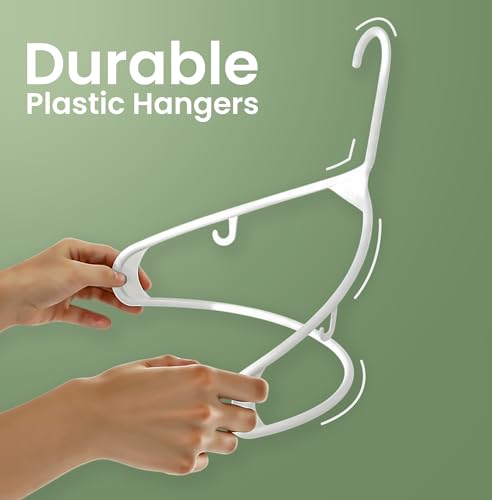 Utopia Home Plastic Hangers 100 Pack with Built-in Strap Hooks - White