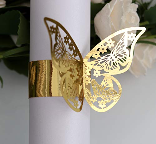 Acfun Gold 50pcs 3D Butterfly Paper Napkin Rings Wedding Party Decor